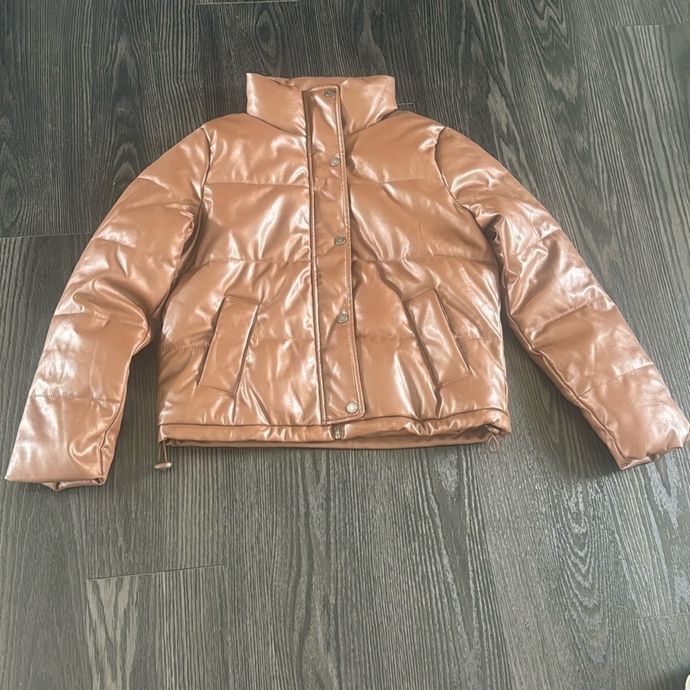 🍍 Hollister Faux Vegan Leather Puffer Jacket Coat Streetwear Fall Winter L🍍